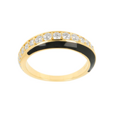 Ring with Black and Red Enamel with Zircons