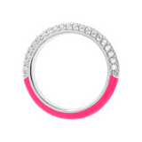 Double face ring with colored enamel and zircons