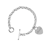 Bracelet with engraved heart pendant and T-Bar closure