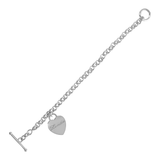 Bracelet with engraved heart pendant and T-Bar closure