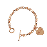 Bracelet with engraved heart pendant and T-Bar closure