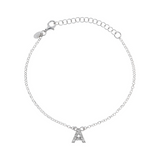 Braccialetto catena fine in argento bianco con iniziale zirconata