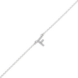 Braccialetto catena fine in argento bianco con iniziale zirconata
