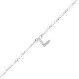 Braccialetto catena fine in argento bianco con iniziale zirconata