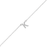 Braccialetto catena fine in argento bianco con iniziale zirconata