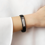 Men's Bracelet with Leather Strap and Personalized Plate