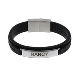 Men's Bracelet with Leather Strap and Personalized Plate