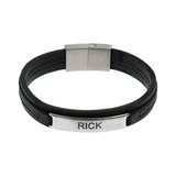 Men's Bracelet with Leather Strap and Personalized Plate