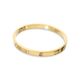 Bangle Bracelet with Zirconia and Alternating Hearts