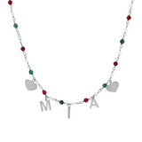 Collana rosario con pietre colorate e letterine pendenti