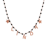 Collana rosario con pietre colorate e letterine pendenti