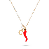 Red Horn and Initial Necklace