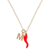 Red Horn and Initial Necklace