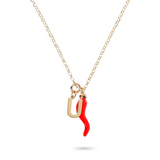 Red Horn and Initial Necklace