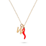 Red Horn and Initial Necklace