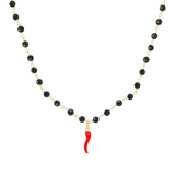 collana rosario con corno rosso