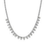 Tennis Necklace with Hanging Hearts