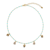 Collana Rosario con stelle e cuori pendenti in zirconi