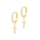Zirconia hoop earrings with dangling crosses