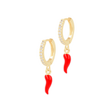Red Horn Zirconia Hoop Earrings
