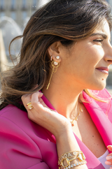 Double pearl earring with pendants