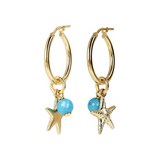 Hoop earrings with turquoise pendant and sea pendant