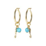 Hoop earrings with turquoise pendant and sea pendant