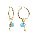 Hoop earrings with turquoise pendant and sea pendant