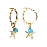 Hoop earrings with turquoise pendant and sea pendant