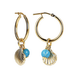 Hoop earrings with turquoise pendant and sea pendant