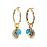 Hoop earrings with turquoise pendant and sea pendant