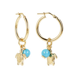 Hoop earrings with turquoise pendant and sea pendant
