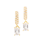 Earrings with a princess cut rectangle pendant