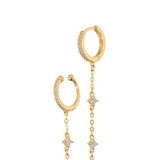 Orecchino Cerchietto + Earcuff con Zirconi e Pendenti