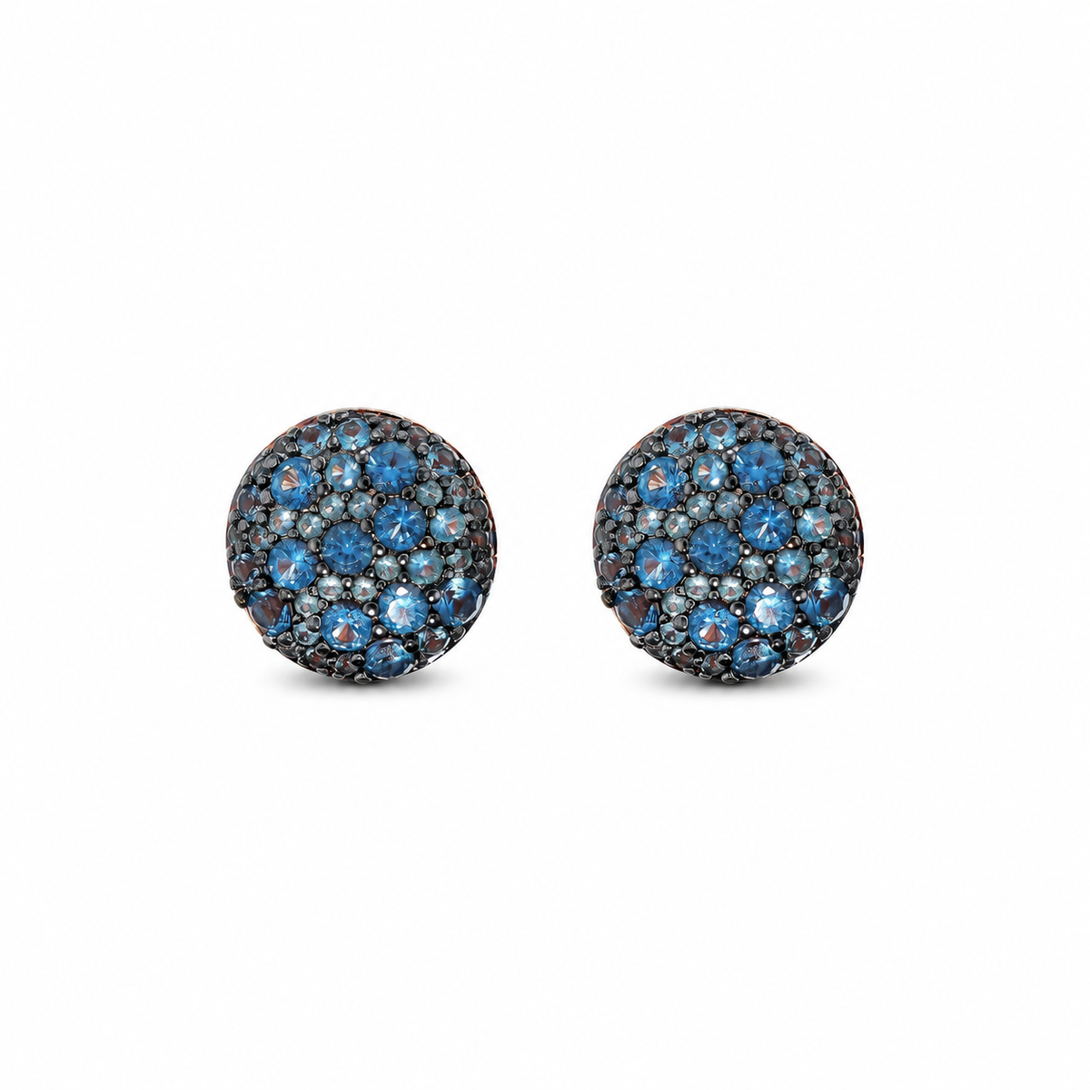 Orecchini bottoni con pavé azzurro jeans