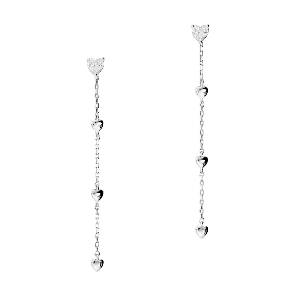 Orecchini Cuori zirconi al lobo con pendente 3 cuori - L DI LINDA