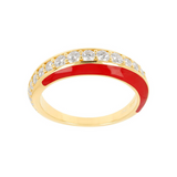 Ring with Black and Red Enamel with Zircons