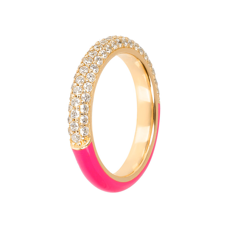 Double face ring with colored enamel and zircons