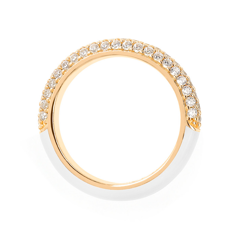 Double face ring with colored enamel and zircons