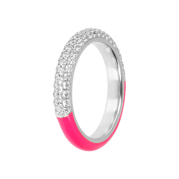 Double face ring with colored enamel and zircons