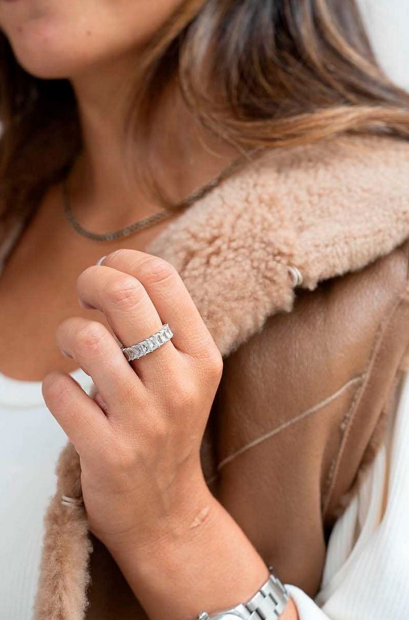 Baguette Ring with Large White and Colored Zirconia