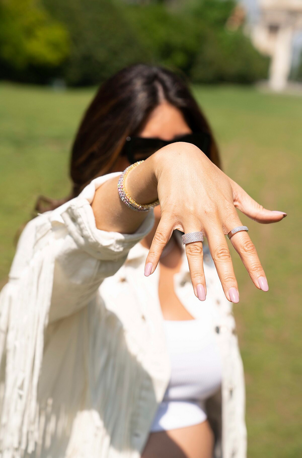 Band Ring with White Zircons