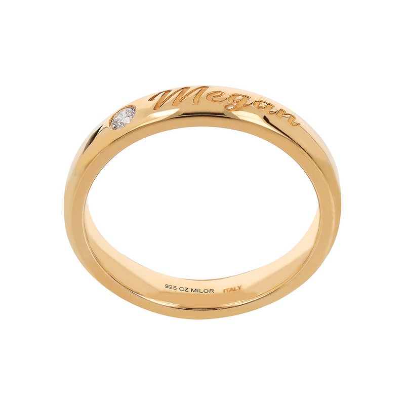 Band Ring with Side Diamond and External Engraving