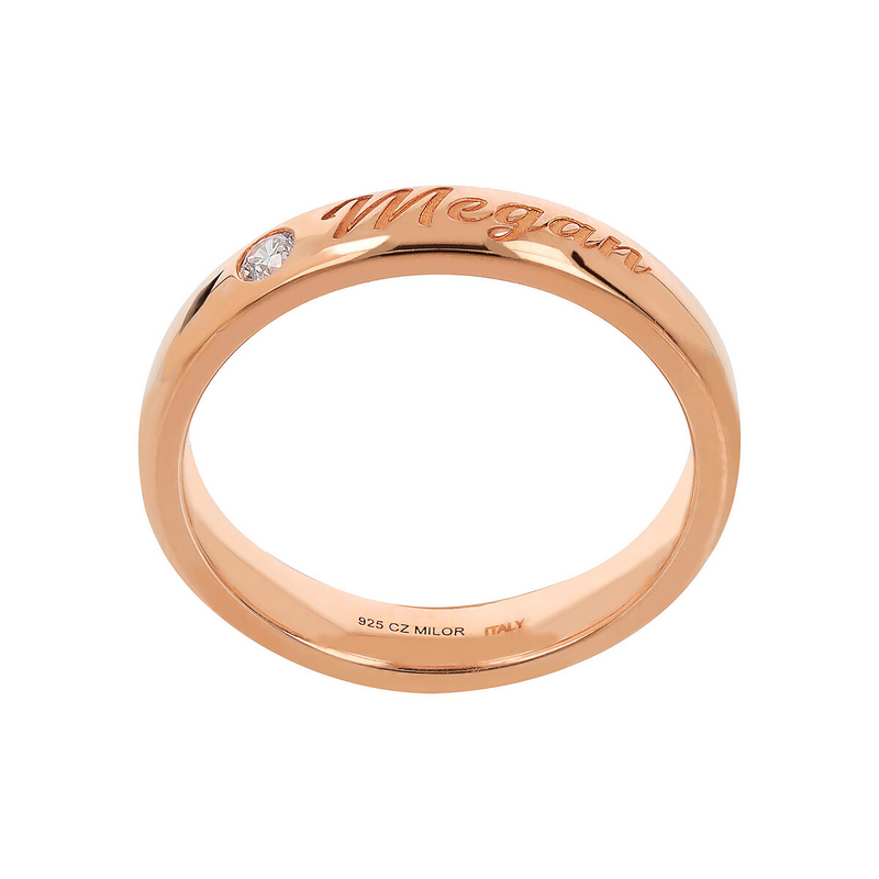 Band Ring with Side Diamond and External Engraving