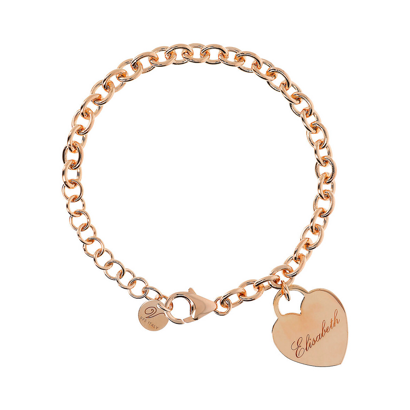 Bracelet with engraved heart pendant and T-Bar closure