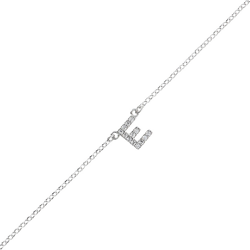 Braccialetto catena fine in argento bianco con iniziale zirconata
