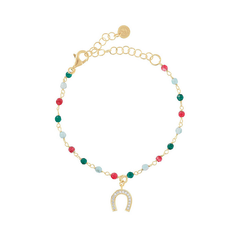 Bracelet with colored stones and enamel pendant