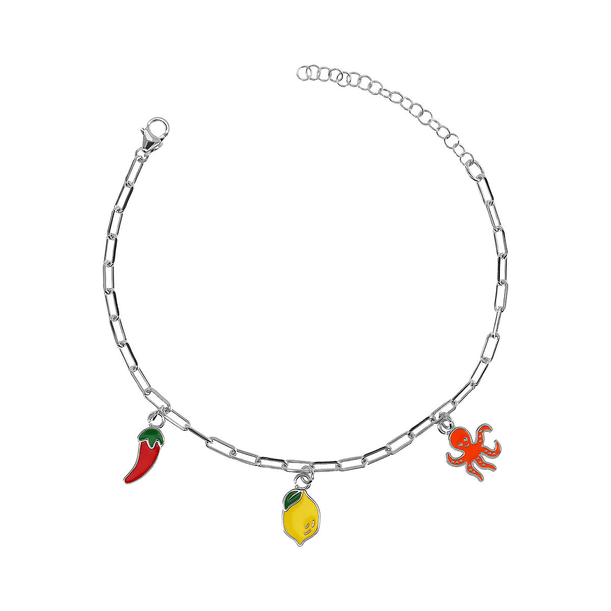 Sapore di Mare. Cavigliera 3 Ciondoli: limone, peperoncino, polpo - L DI LINDA