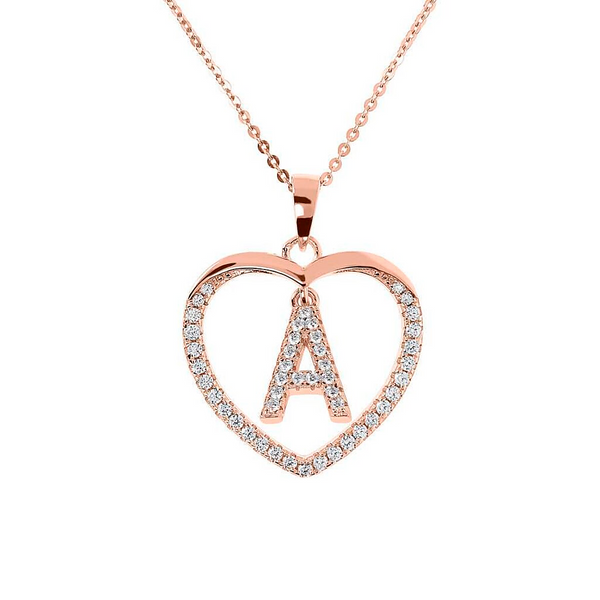 Zirconia heart necklace with initial
