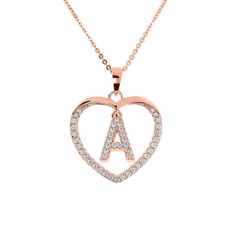 Zirconia heart necklace with initial